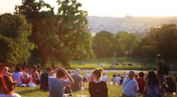Students on a lawn in San Fransisco