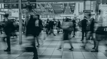 Crowd traveling in a subway