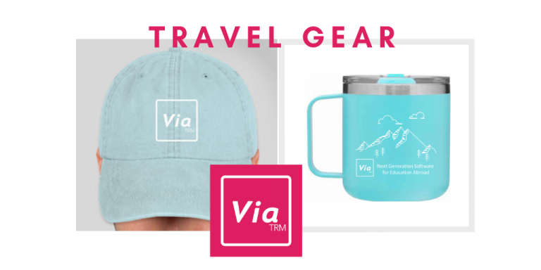 Via TRM hat and travel mug. Both say 'Adventure on' on them and are teal.